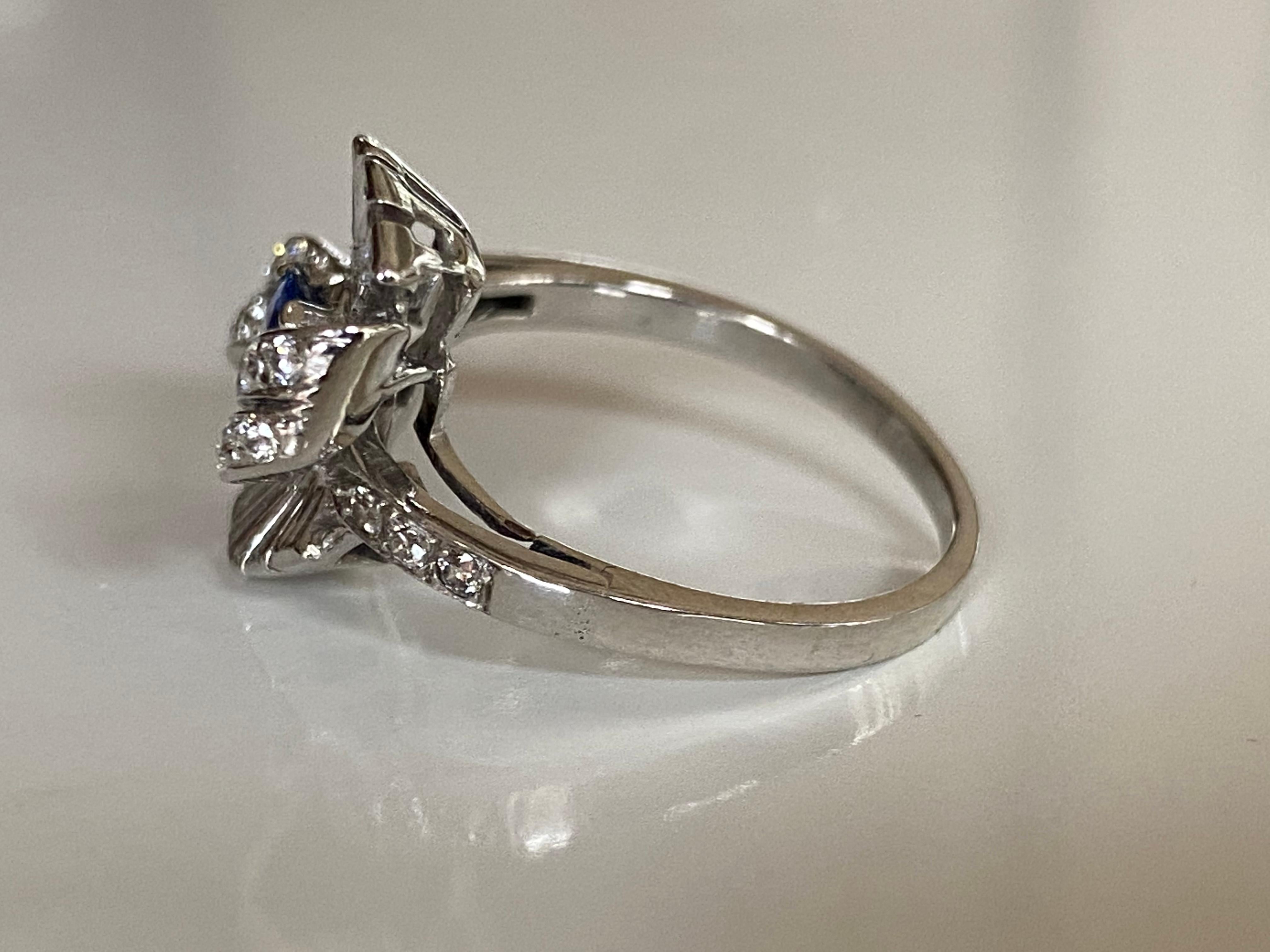Mixed Cut Vintage Diamond and Sapphire Cocktail Bow Ring  For Sale