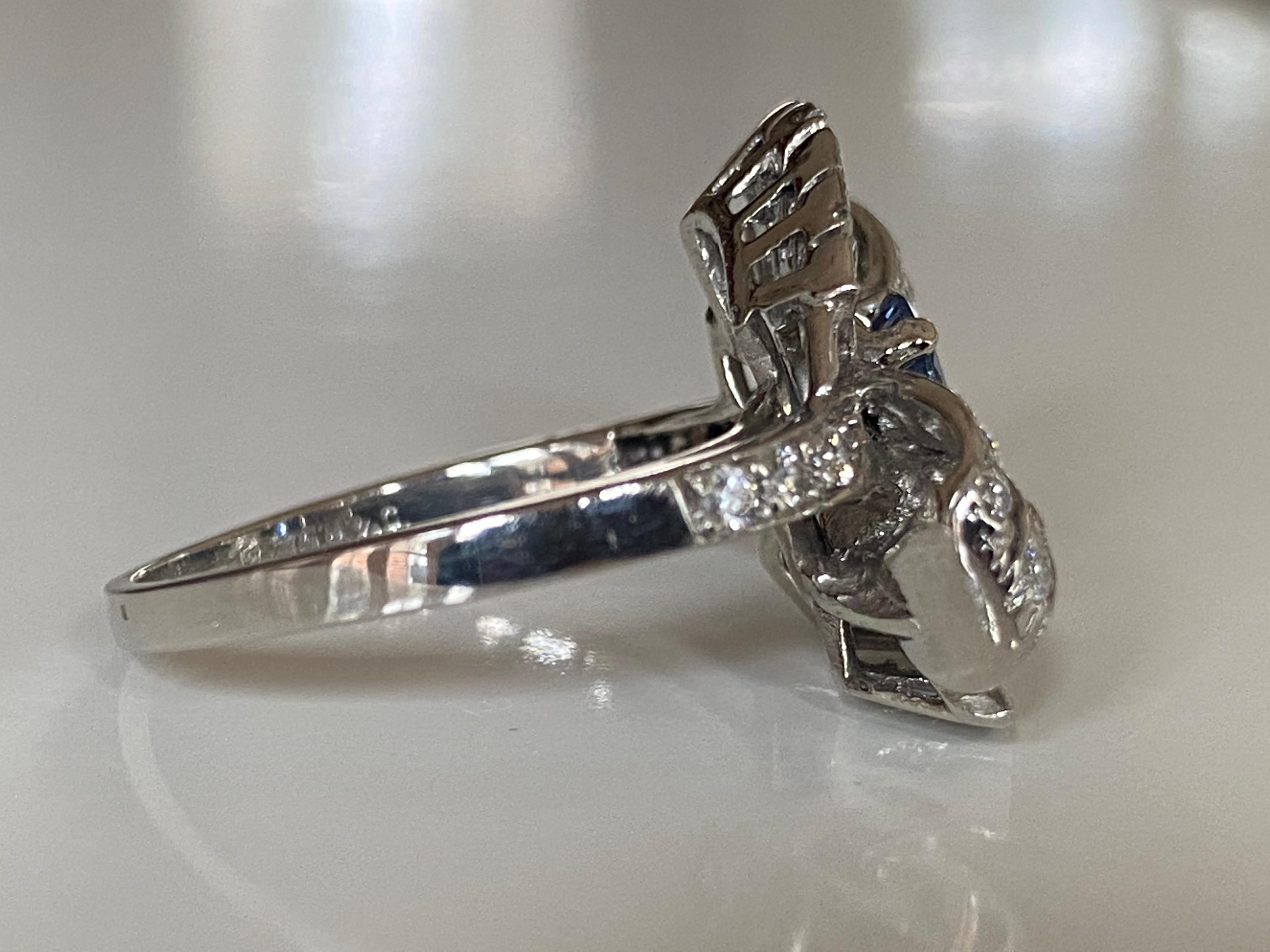 Women's Vintage Diamond and Sapphire Cocktail Bow Ring  For Sale