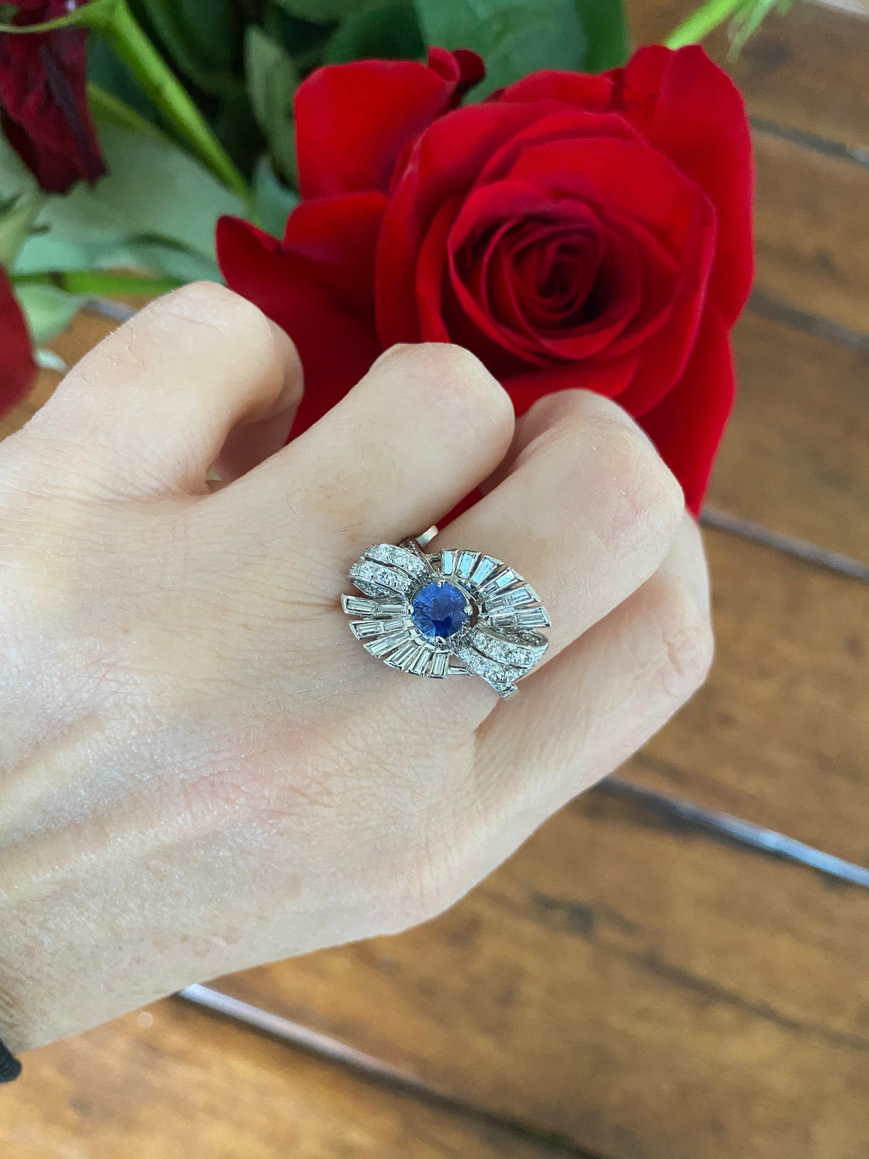 Vintage Diamond and Sapphire Cocktail Bow Ring  For Sale 1