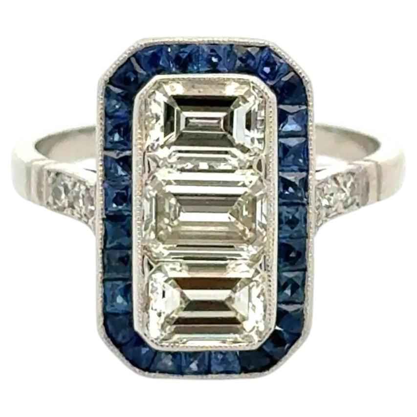 Vintage Diamond and Sapphire Diamond Platinum Cocktail Ring Estate Fine Jewelry