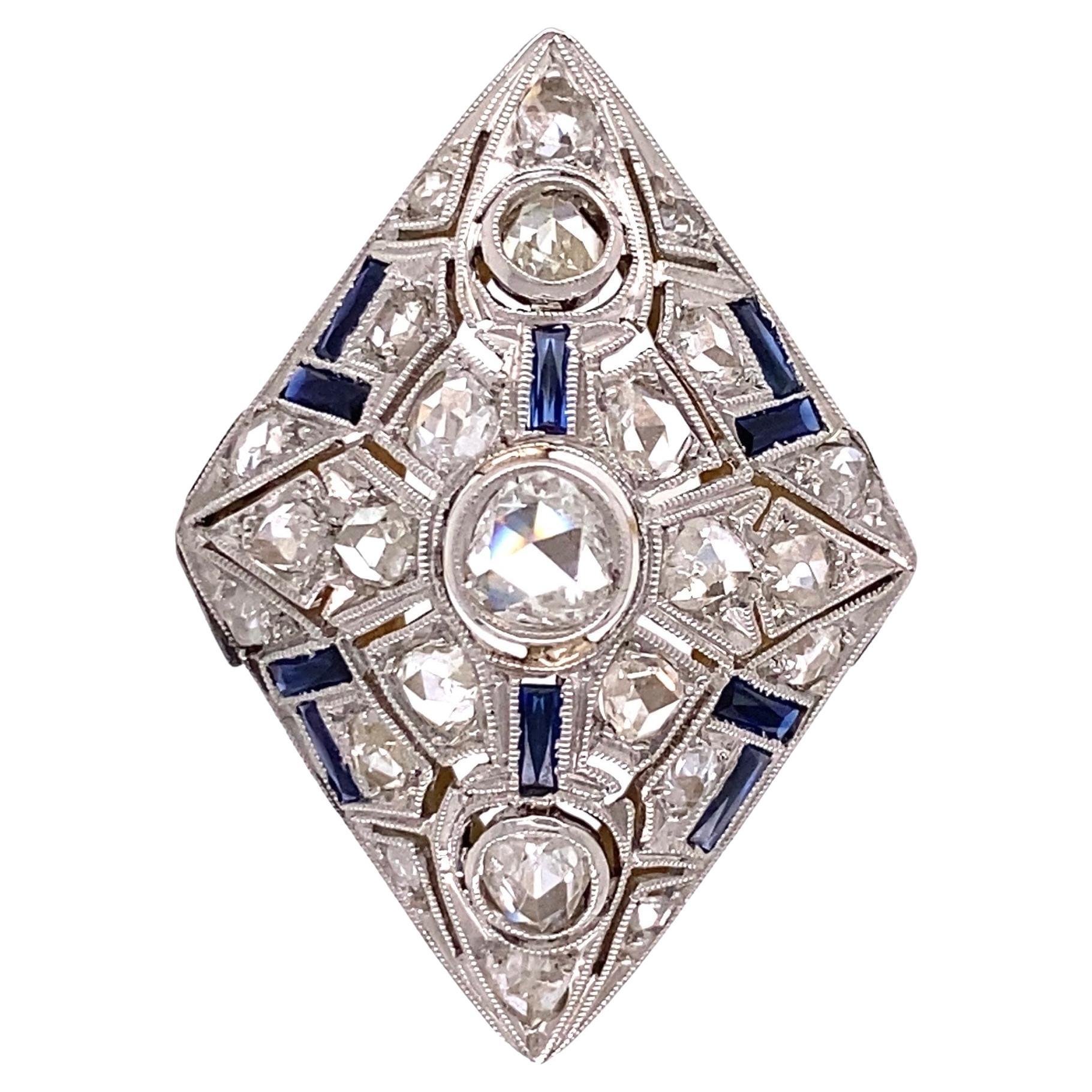 Vintage Diamond and Sapphire Edwardian Platinum Ring Estate Fine Jewelry