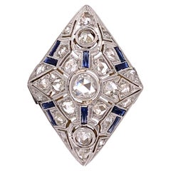 Antique Diamond and Sapphire Edwardian Platinum Ring Estate Fine Jewelry