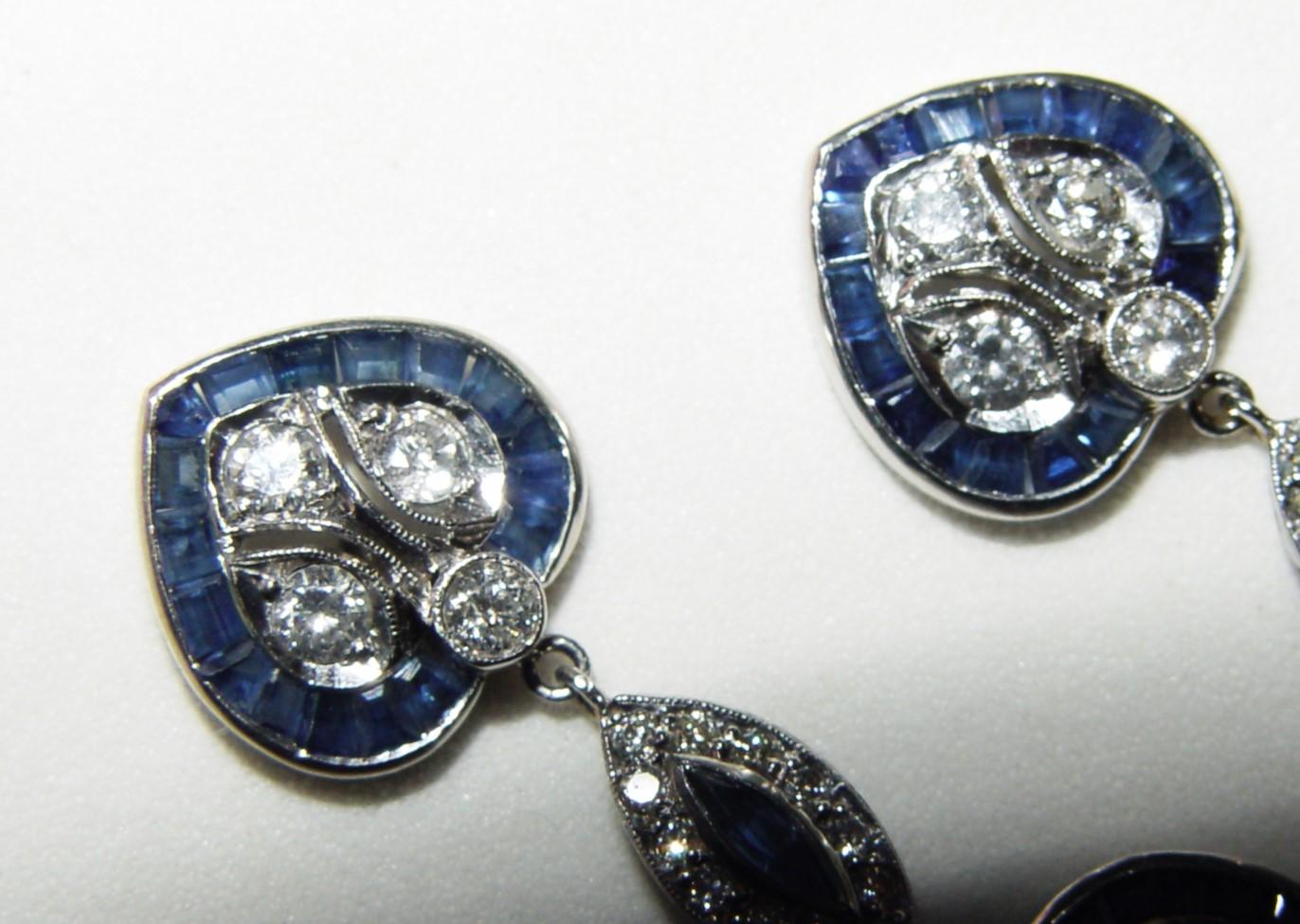 Vintage Diamond and Sapphire Filigree Platinum Earrings 46MM For Sale 5