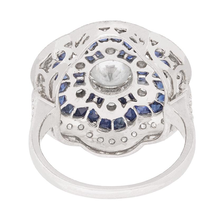Vintage Diamond and Sapphire Floral Cluster Ring, circa 1950s In Excellent Condition In London, GB