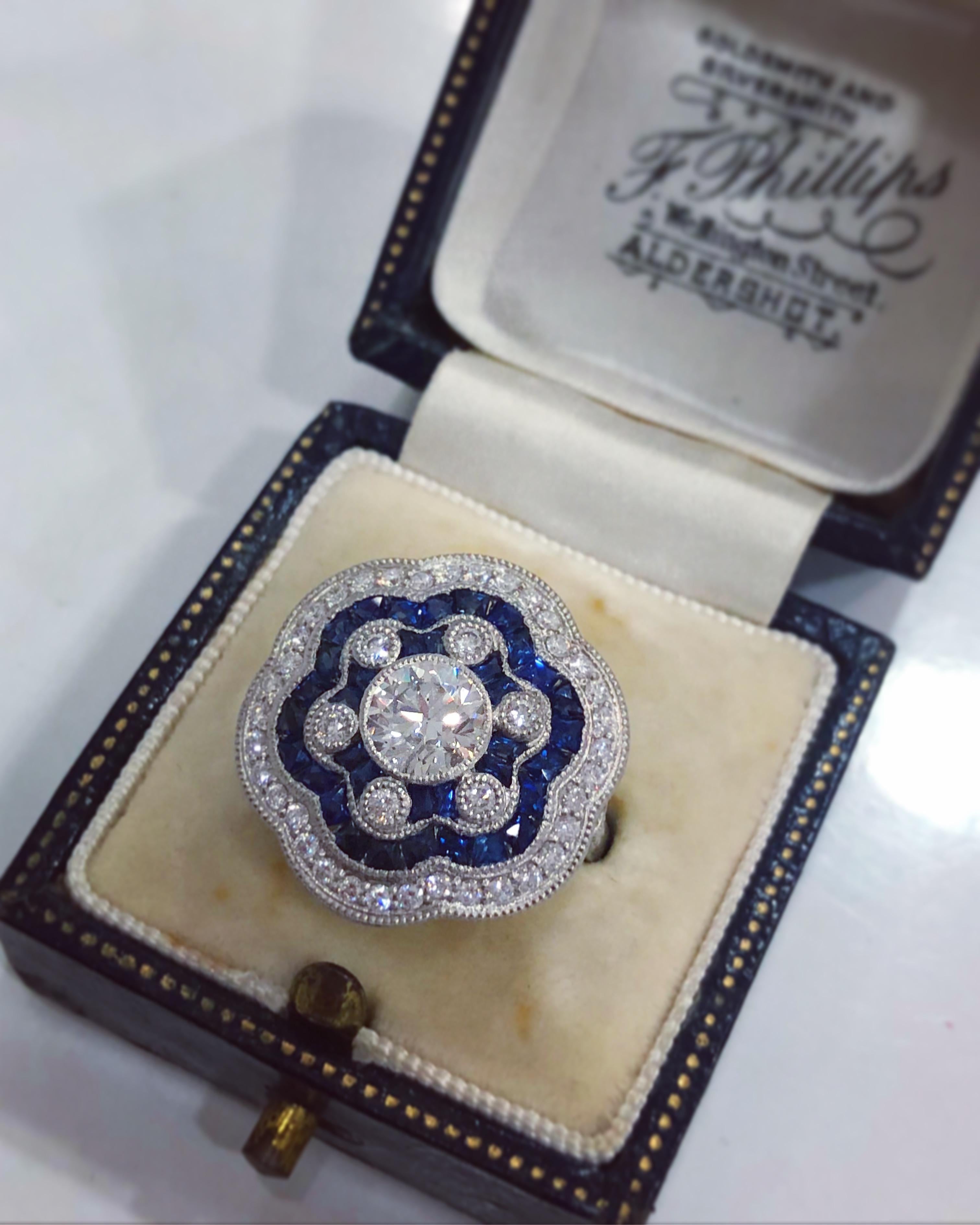 Vintage Diamond and Sapphire Floral Cluster Ring, circa 1950s 1