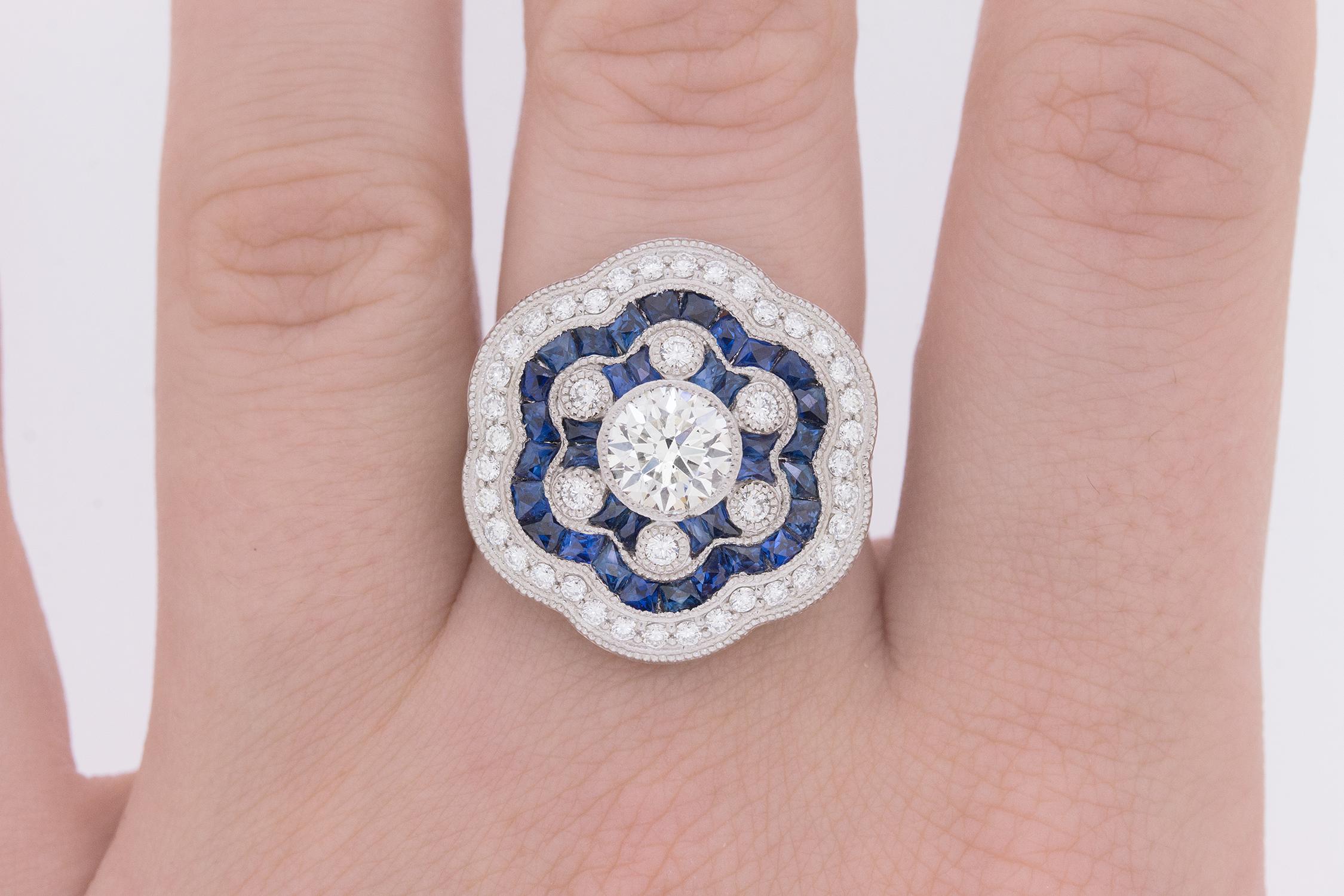 Vintage Diamond and Sapphire Floral Cluster Ring, circa 1950s 2