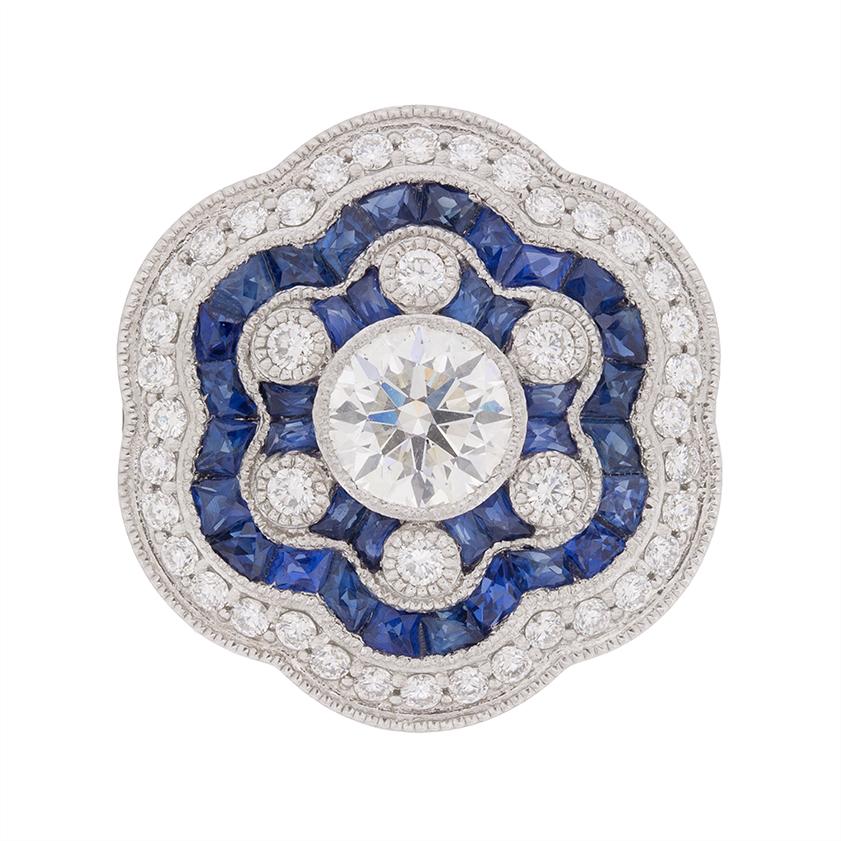 Vintage Diamond and Sapphire Floral Cluster Ring, circa 1950s
