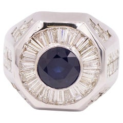 Vintage Diamond and Sapphire Gents Ring Set in 18k White Gold