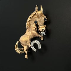 Vintage Diamond and Sapphire Gold Donkey Jackass Brooch Pin Estate Fine Jewelry