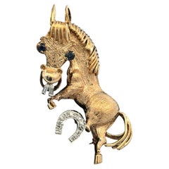 Vintage Diamond and Sapphire Gold Donkey Jackass Brooch Pin Estate Fine Jewelry