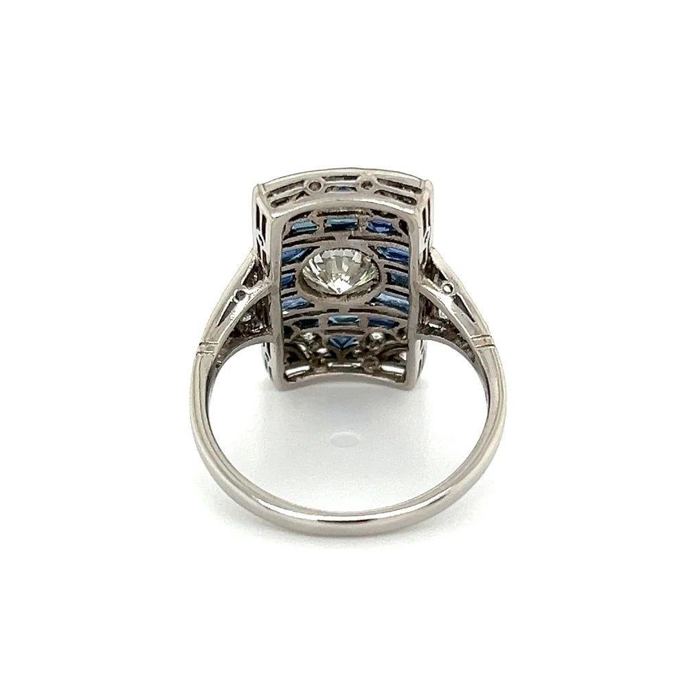 Women's Vintage Diamond and Sapphire Platinum Art Deco Revival Cocktail Ring For Sale