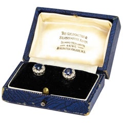 Vintage Diamond and Sapphire Platinum Stud Earrings