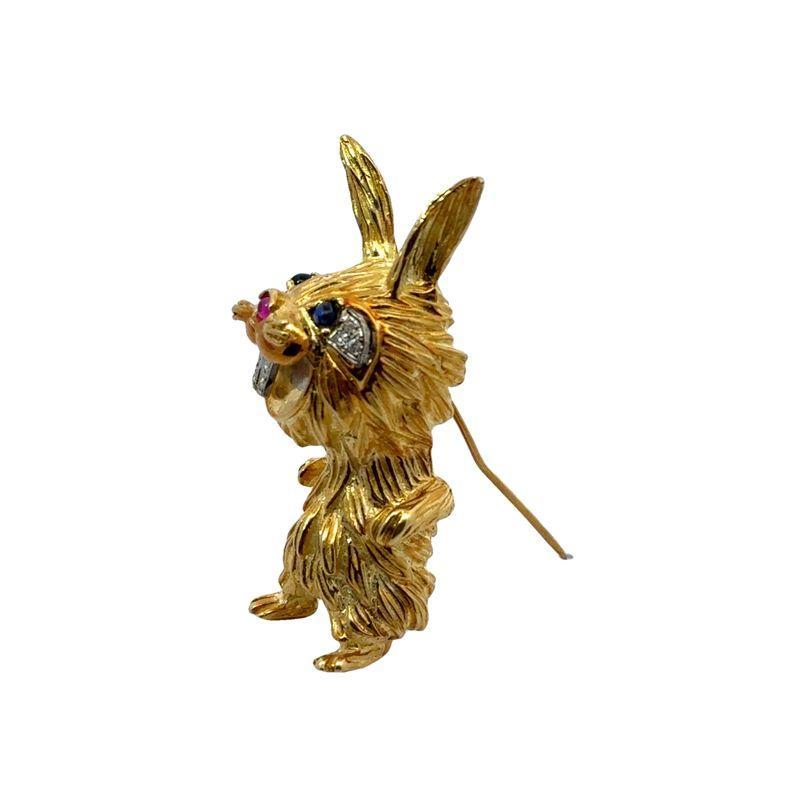 Vintage Diamond and Sapphire Rabbit Brooch In Excellent Condition In New York, NY