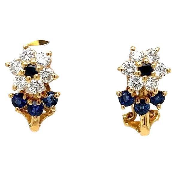 Vintage Diamond and Sapphire Spinner Gold Earrings For Sale