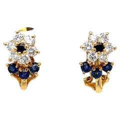 Vintage Diamond and Sapphire Spinner Gold Earrings
