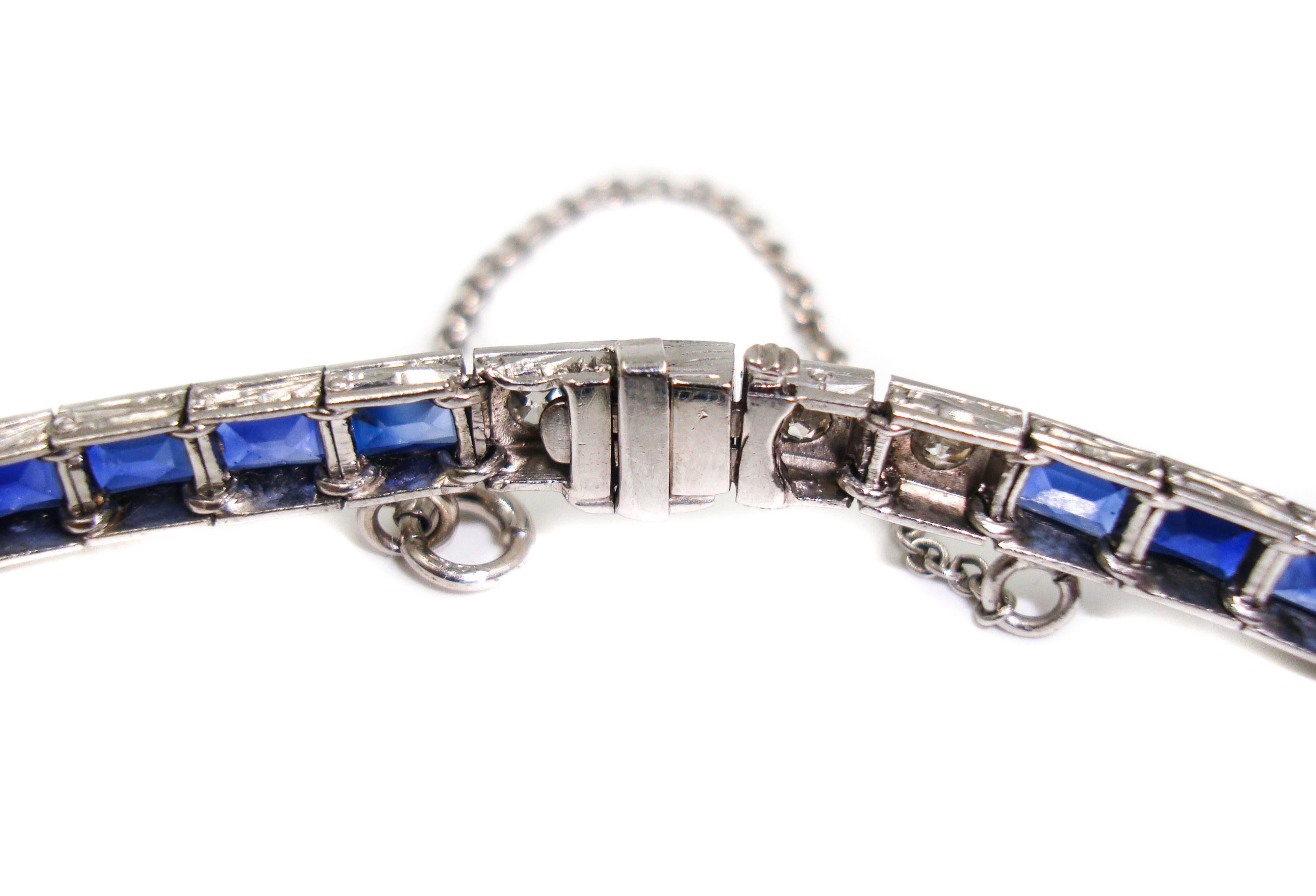 Art Deco Vintage Diamond and Sapphire Tennis Line Bracelet