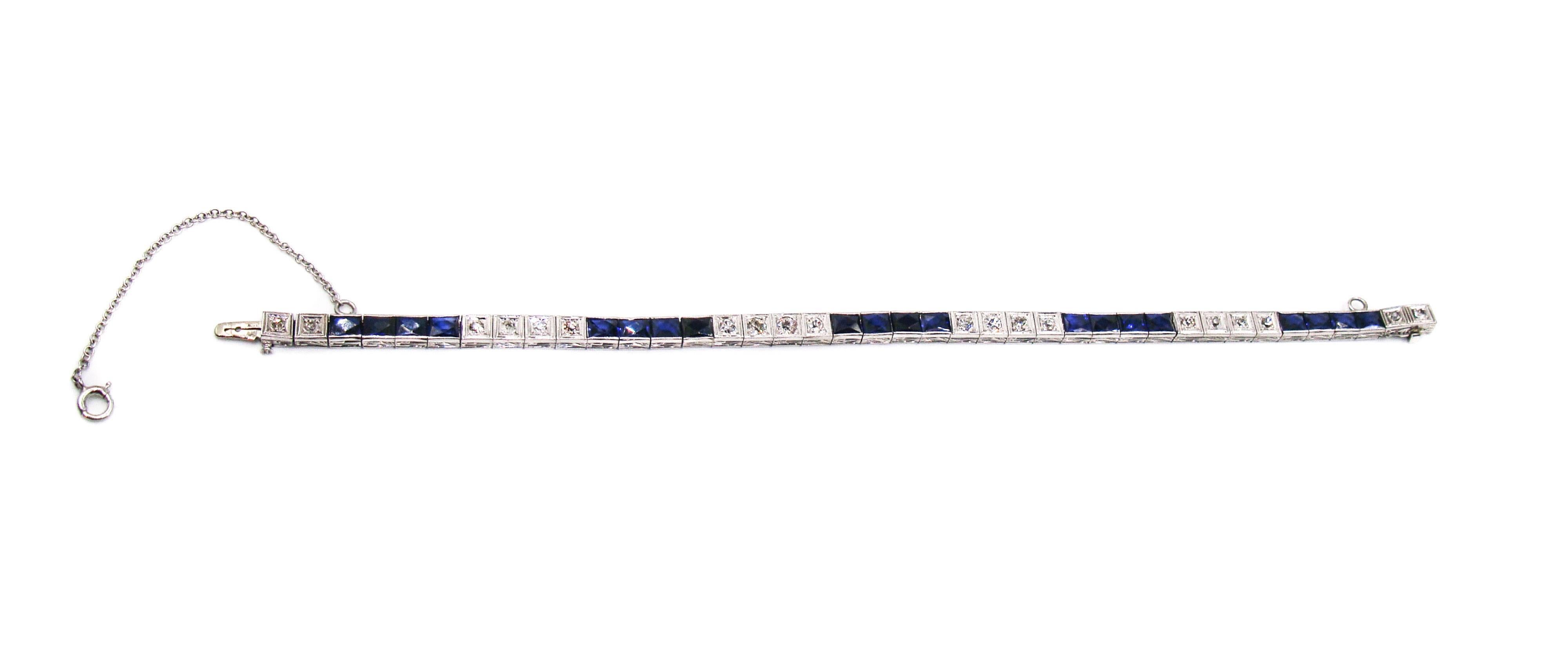 Vintage Diamond and Sapphire Tennis Line Bracelet In Excellent Condition In Greenwich, CT