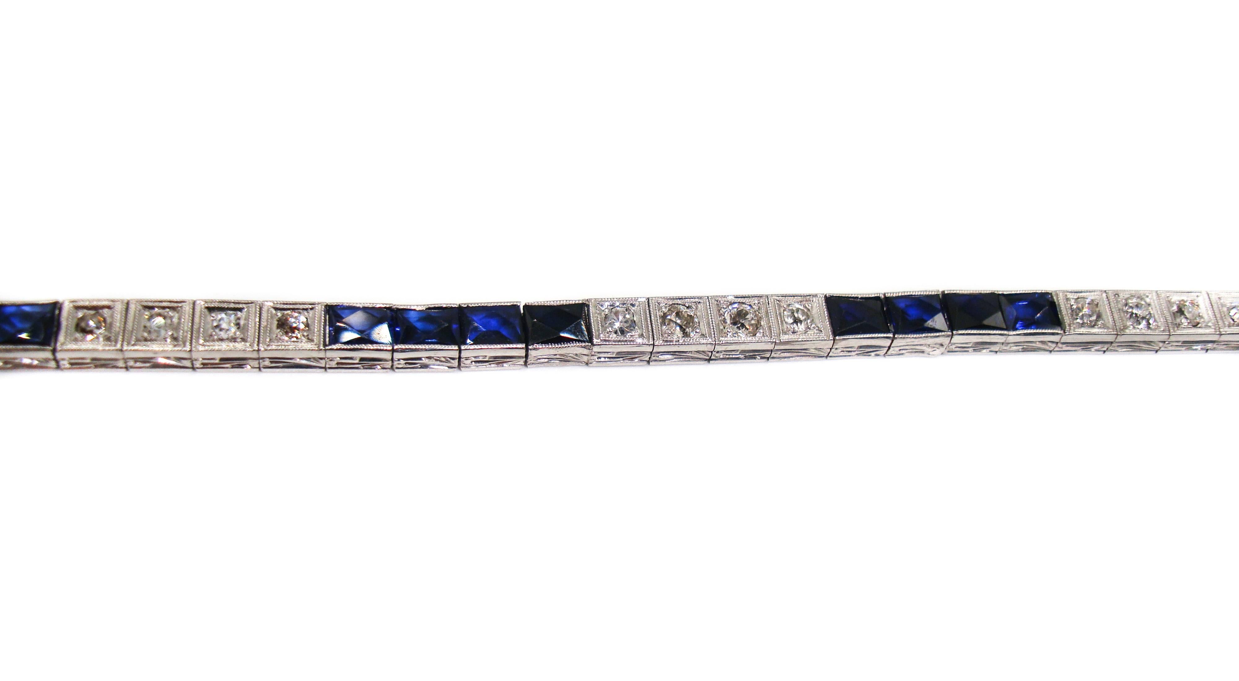 Women's Vintage Diamond and Sapphire Tennis Line Bracelet