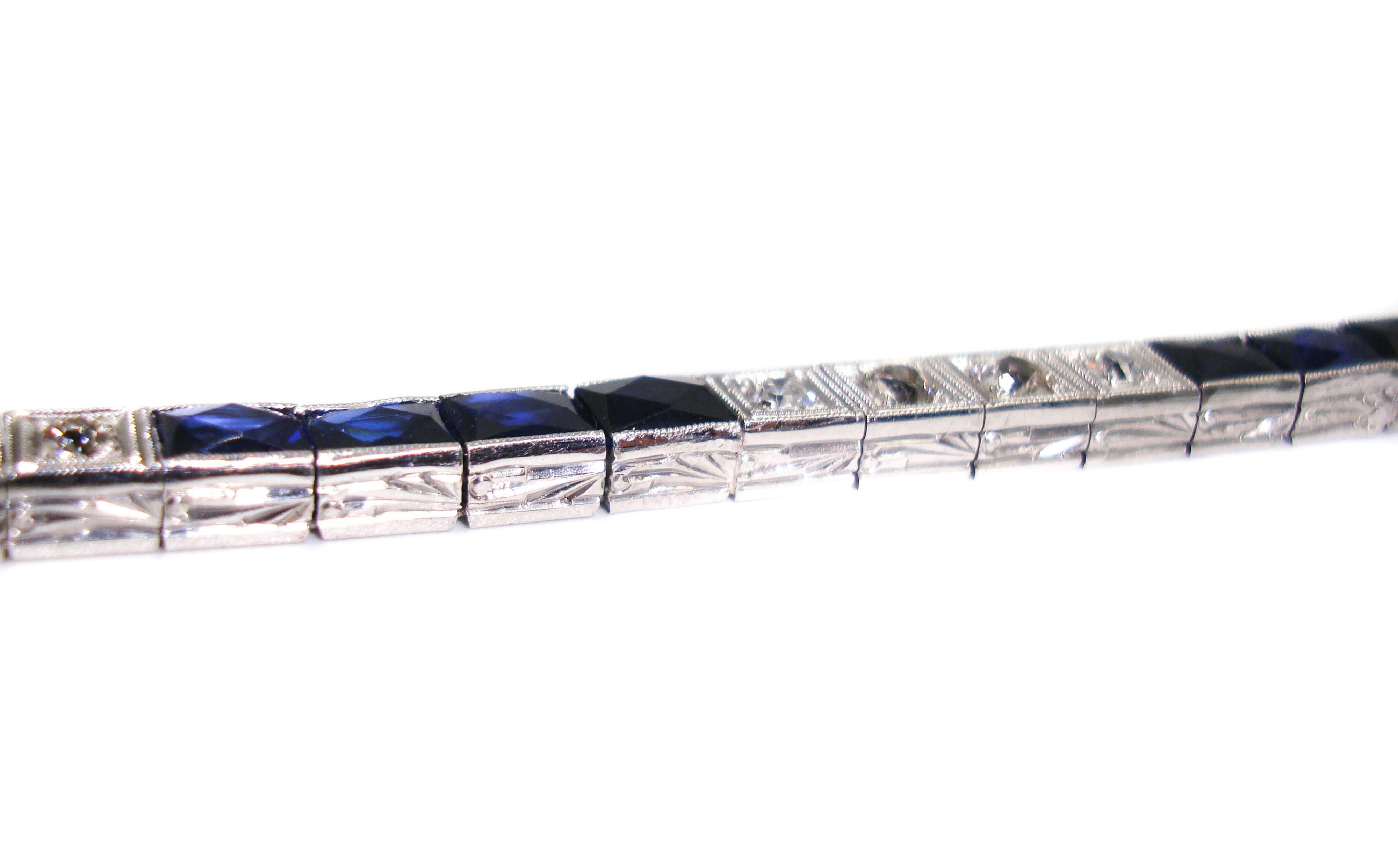 Vintage Diamond and Sapphire Tennis Line Bracelet 1