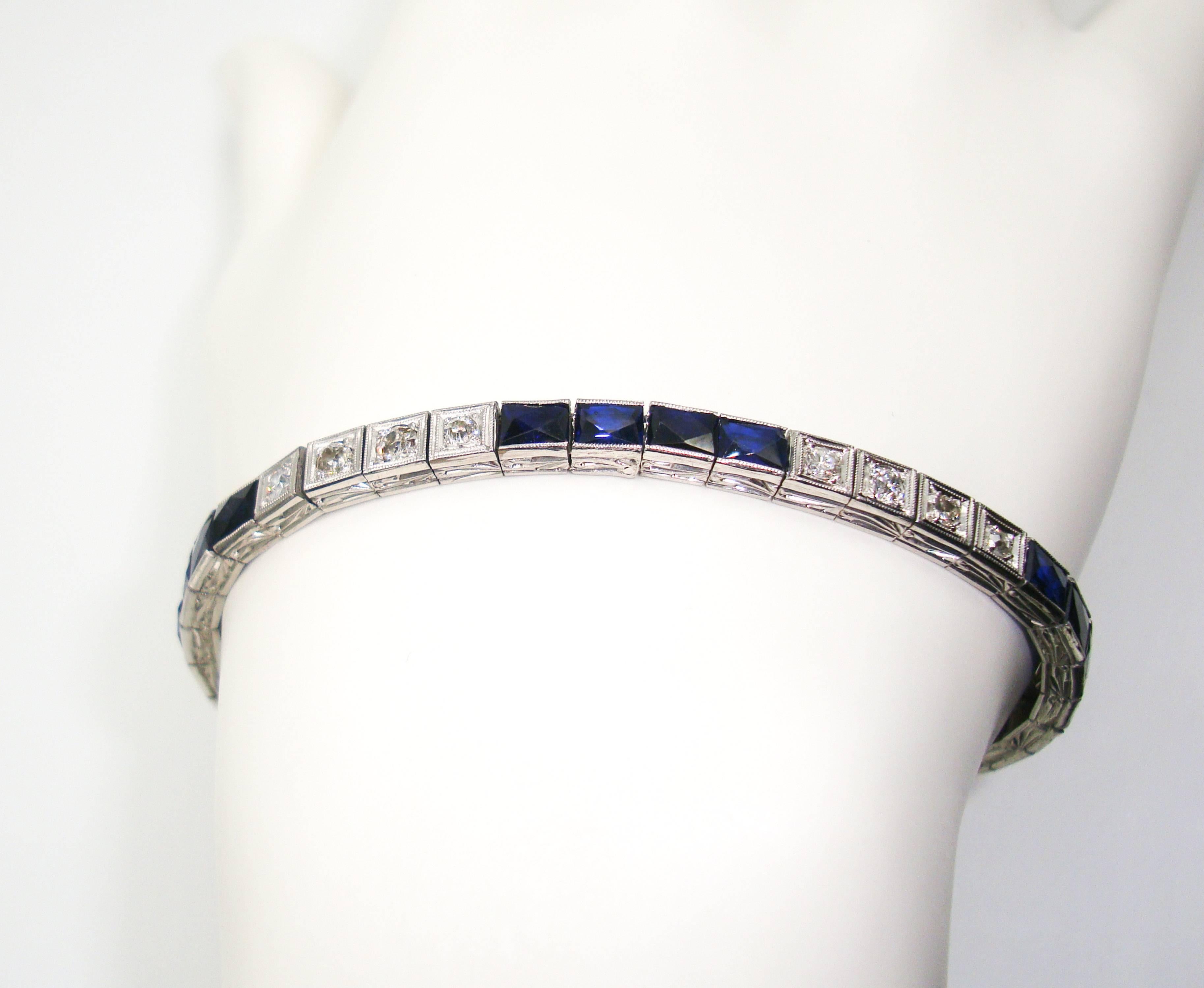 Vintage Diamond and Sapphire Tennis Line Bracelet 3