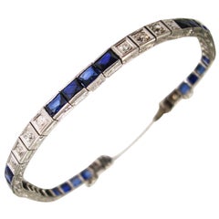 Antique Diamond and Sapphire Tennis Line Bracelet