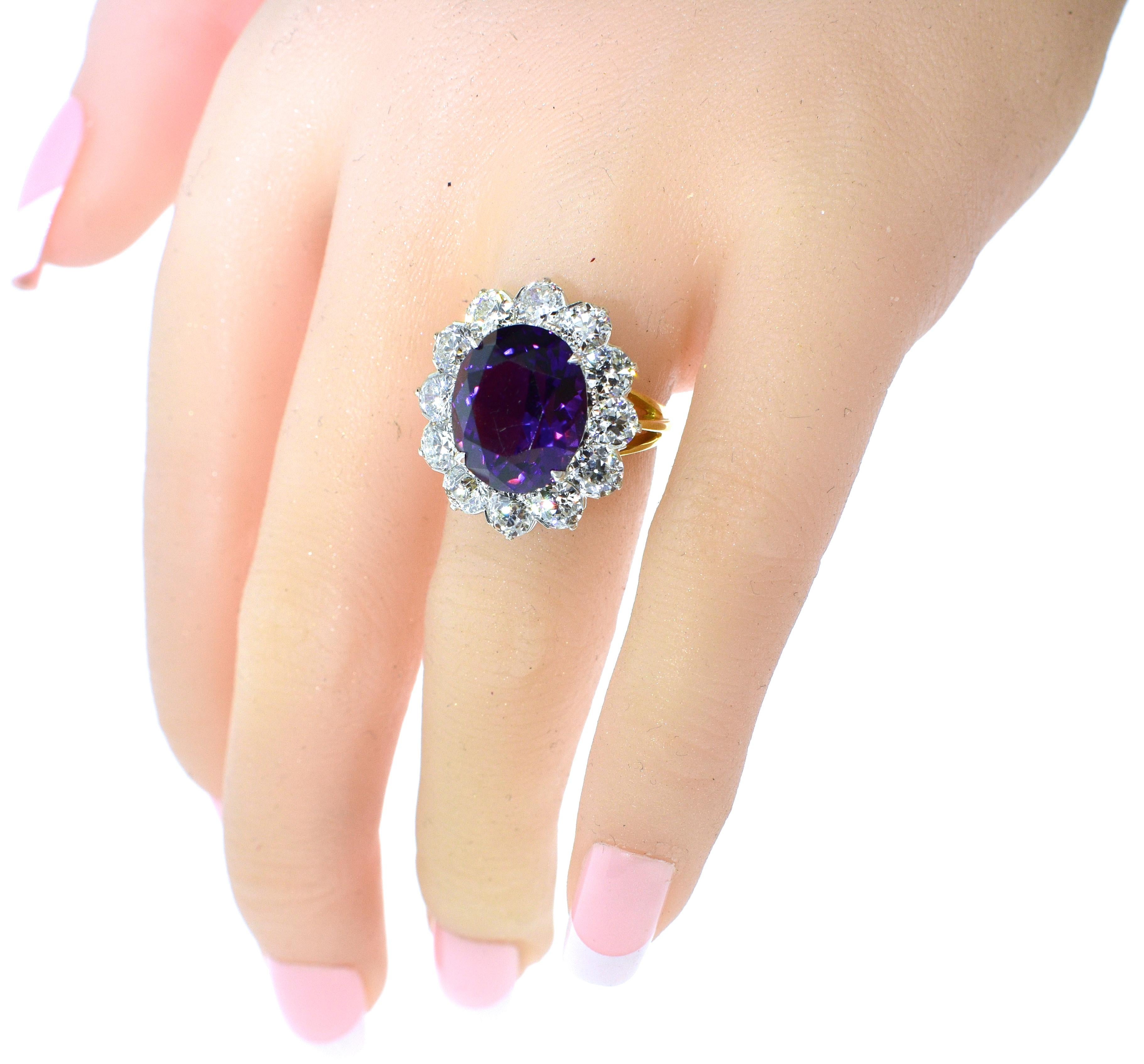 Vintage Diamond and Siberian Amethyst Platinum and Diamond Ring, circa 1915 In Excellent Condition In Aspen, CO