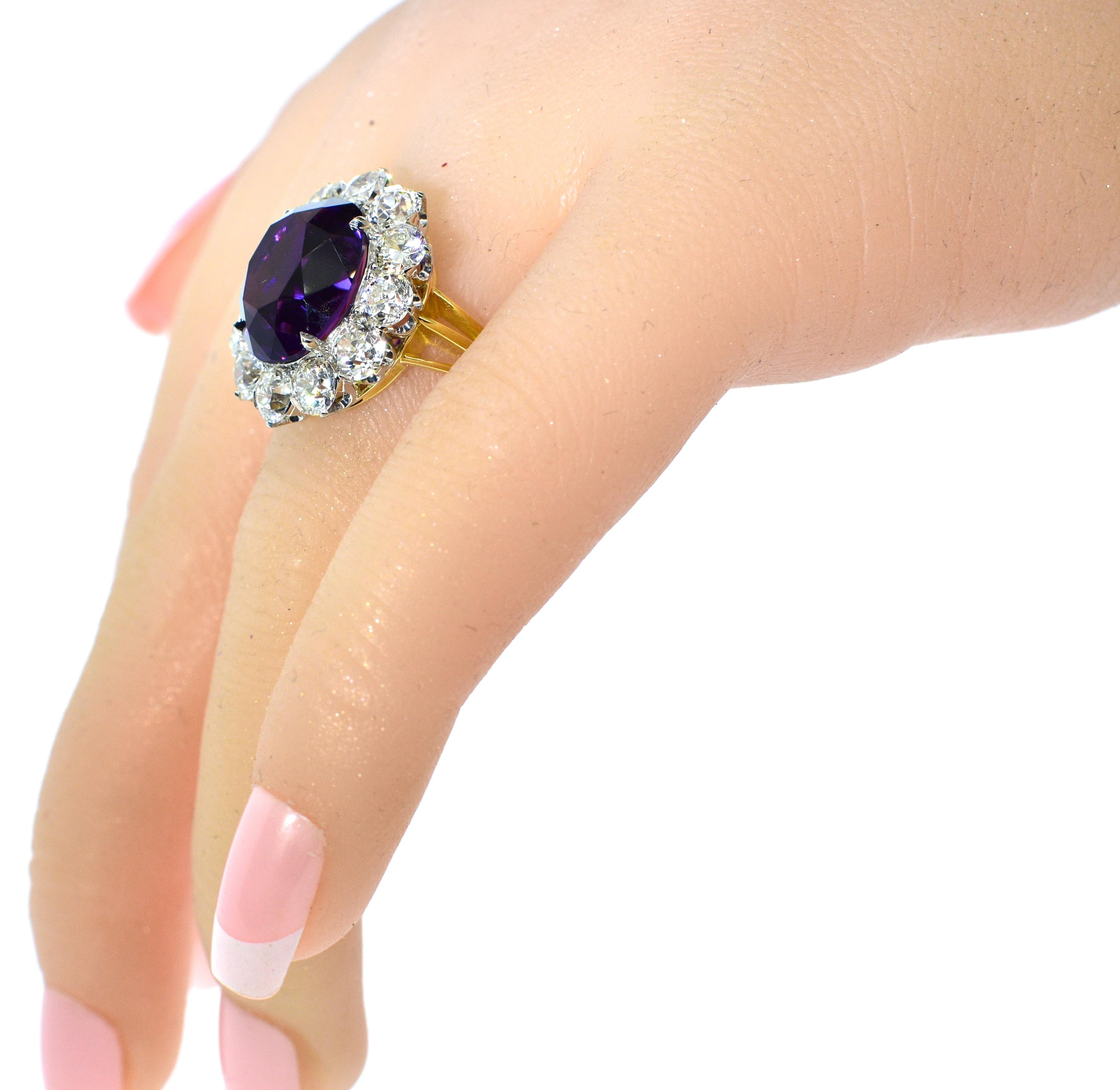 Women's or Men's Vintage Diamond and Siberian Amethyst Platinum and Diamond Ring, circa 1915