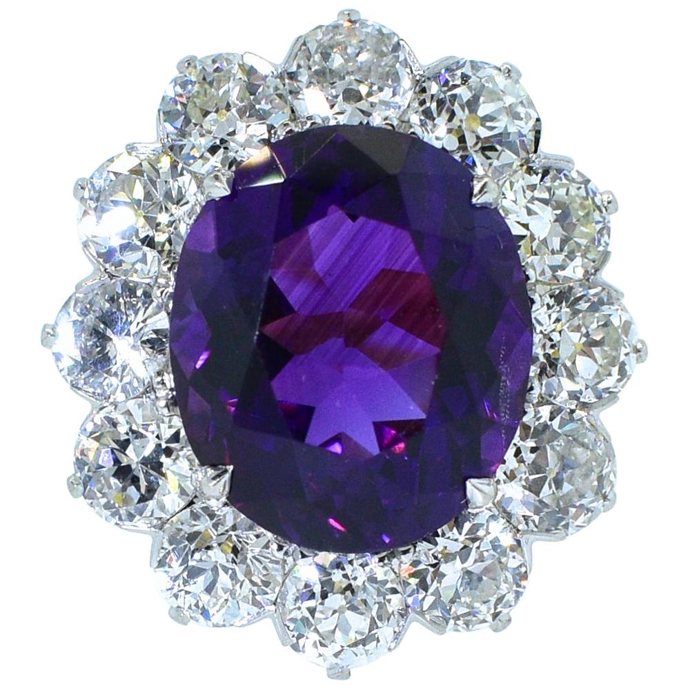 Vintage Diamond and Siberian Amethyst Platinum and Diamond Ring, circa 1915