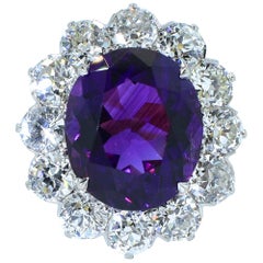 Vintage Diamond and Siberian Amethyst Platinum and Diamond Ring, circa 1915