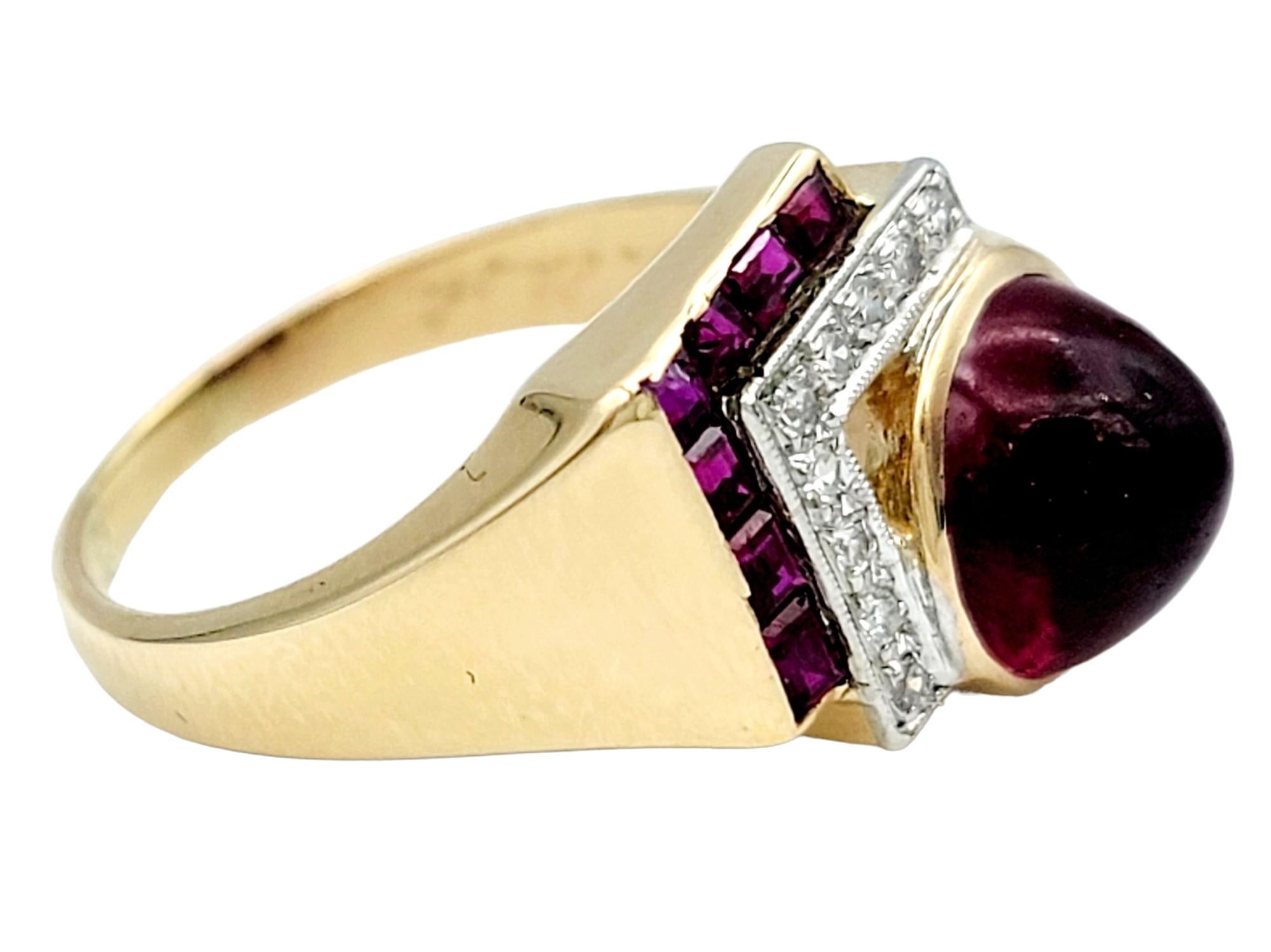Women's Vintage Diamond and Synthetic Ruby Asymmetric Cocktail Ring in Gold & Platinum For Sale