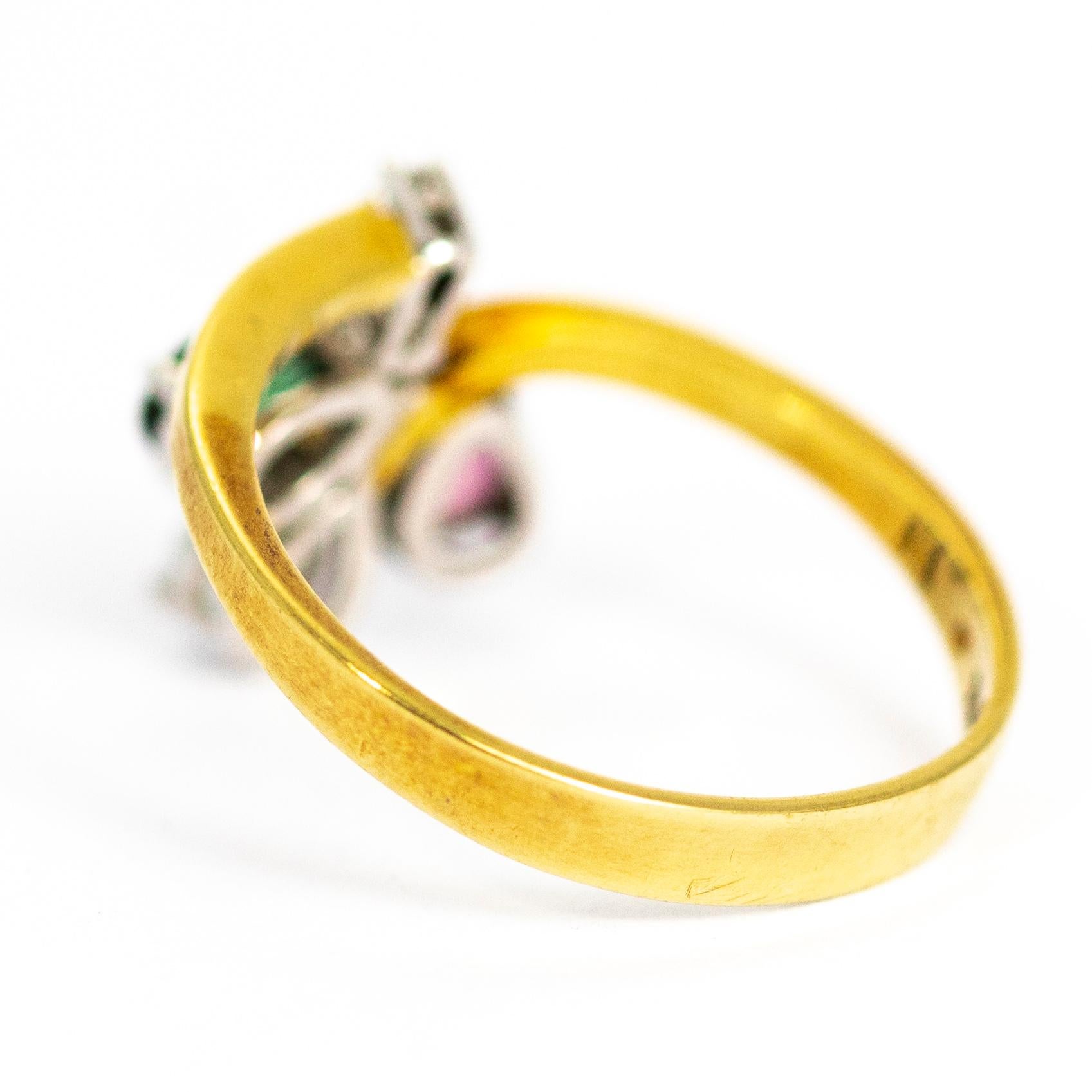 Modern Vintage Diamond and Tourmaline 18 Carat Gold Ring