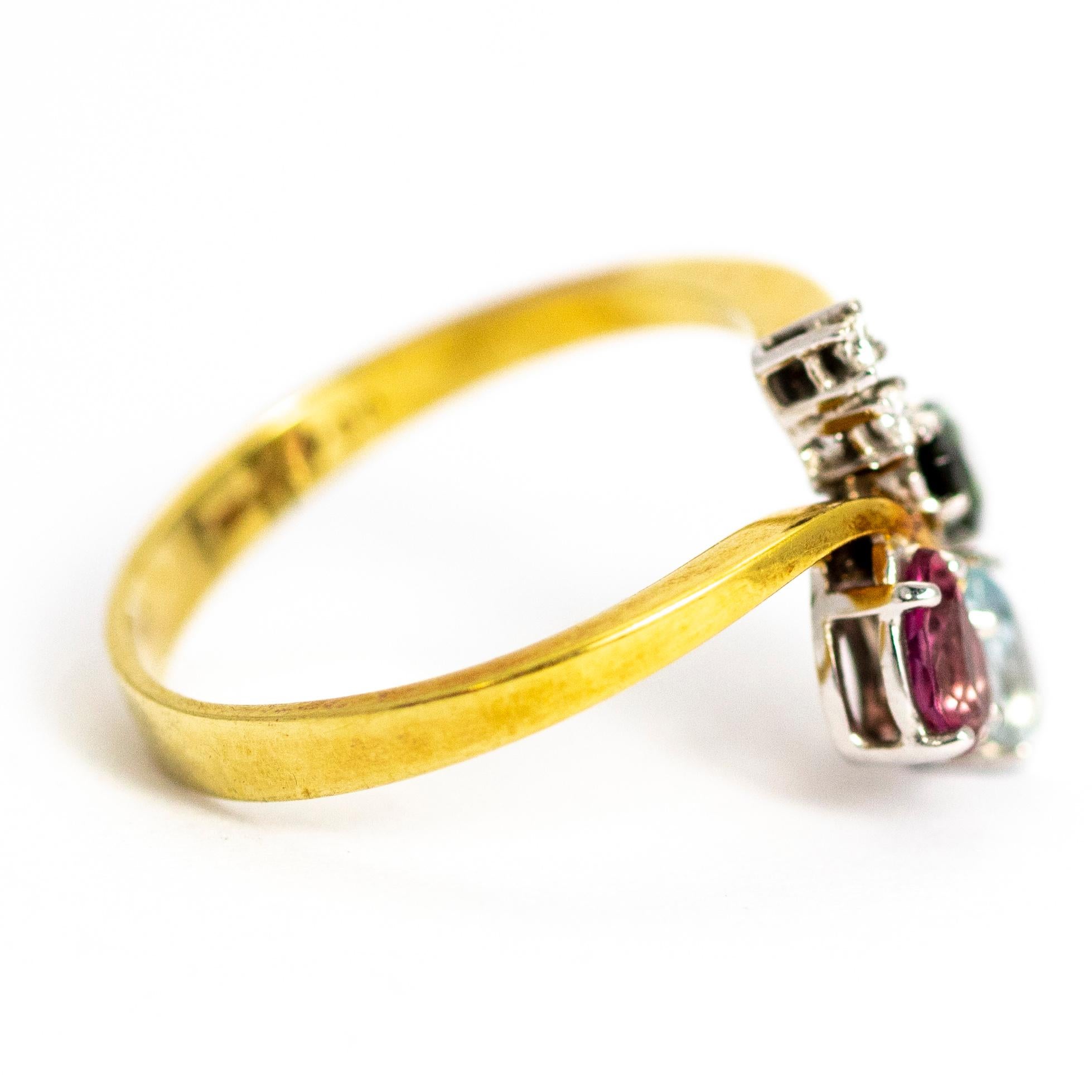 Vintage Diamond and Tourmaline 18 Carat Gold Ring In Good Condition For Sale In Chipping Campden, GB