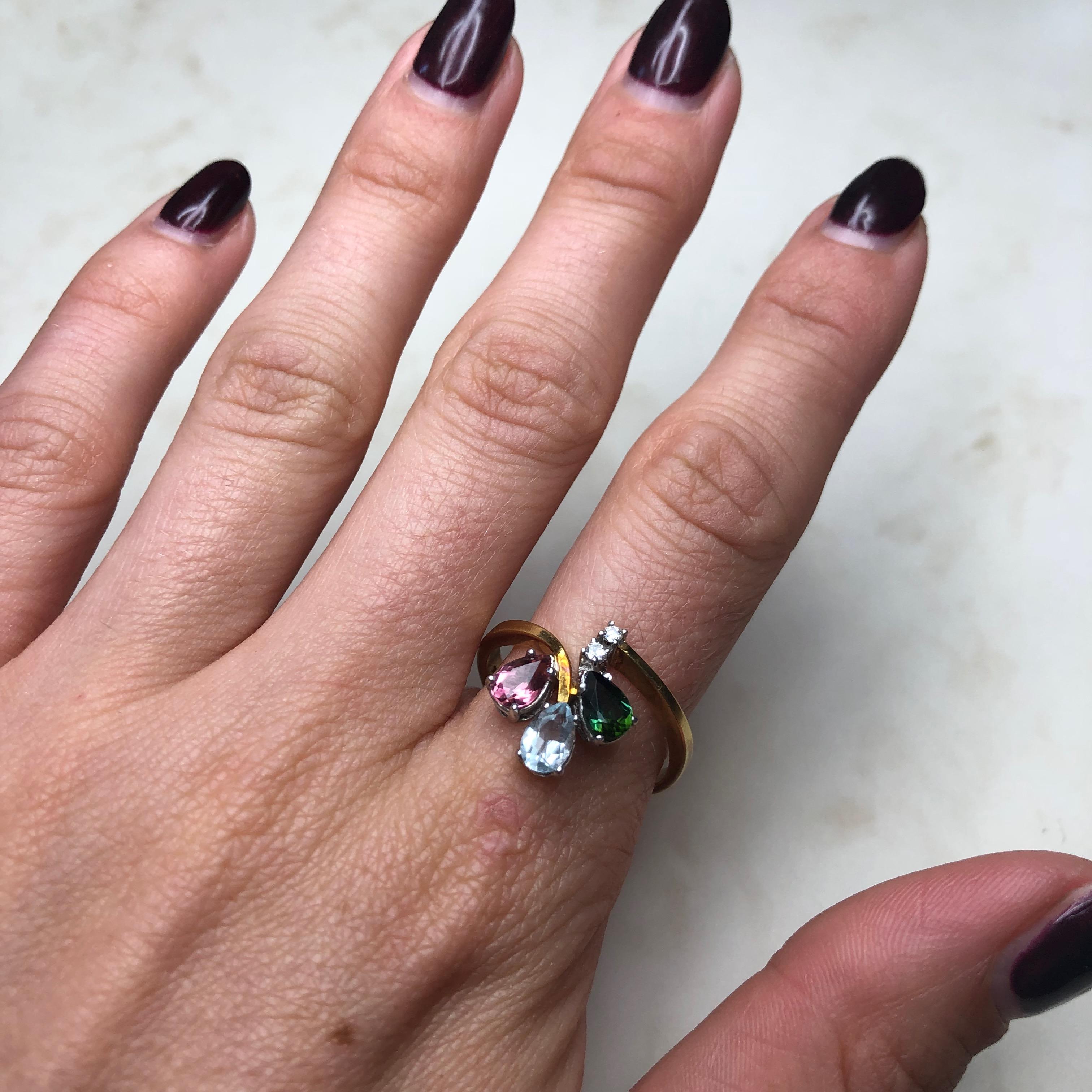 Vintage Diamond and Tourmaline 18 Carat Gold Ring 2