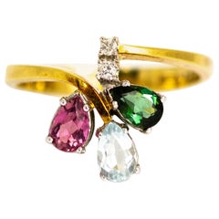 Vintage Diamond and Tourmaline 18 Carat Gold Ring