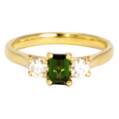 Vintage Diamond and Tourmaline 9 Carat Gold Three-Stone Ring