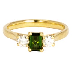 Retro Diamond and Tourmaline 9 Carat Gold Three-Stone Ring