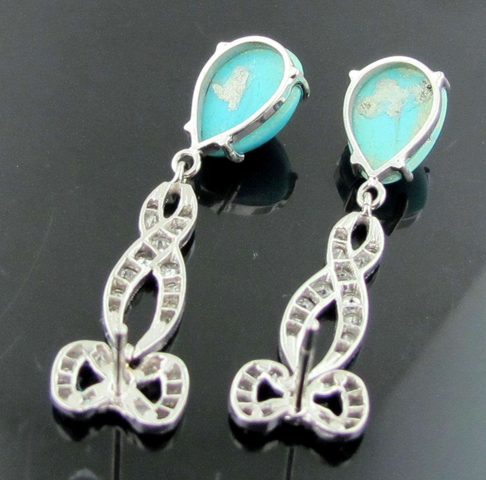 Women's or Men's Vintage Diamond and Turquoise Drop Earrings