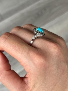 Vintage Diamond and Turquoise Platinum Ring