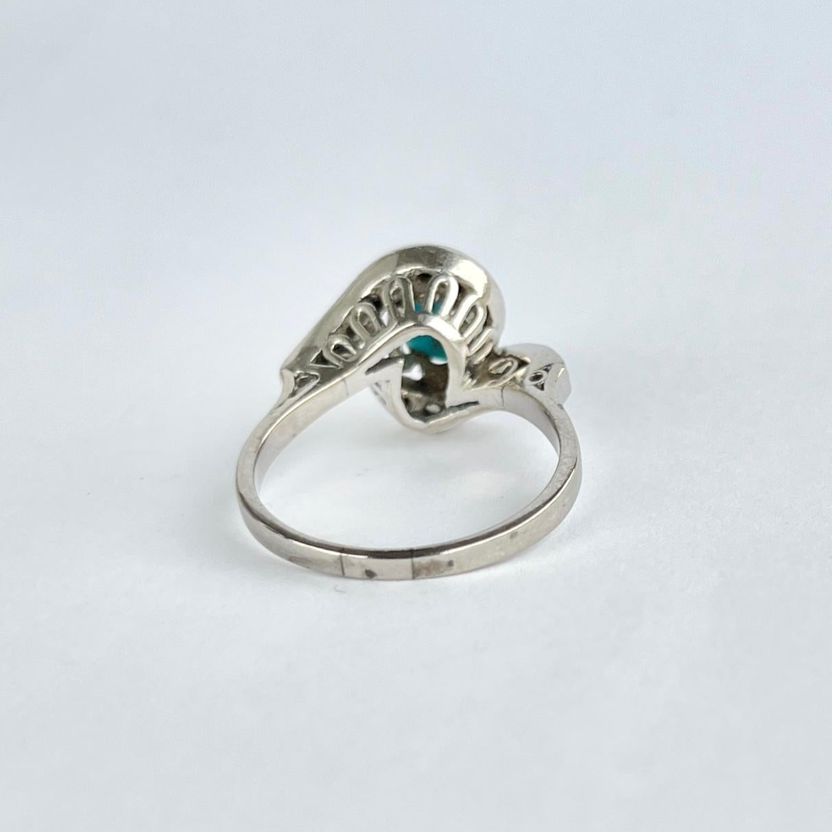 Women's or Men's Vintage Diamond and Turquoise Platinum Ring For Sale