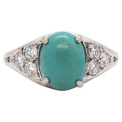 Vintage Diamond and Turquoise Ring 18 Karat White Gold
