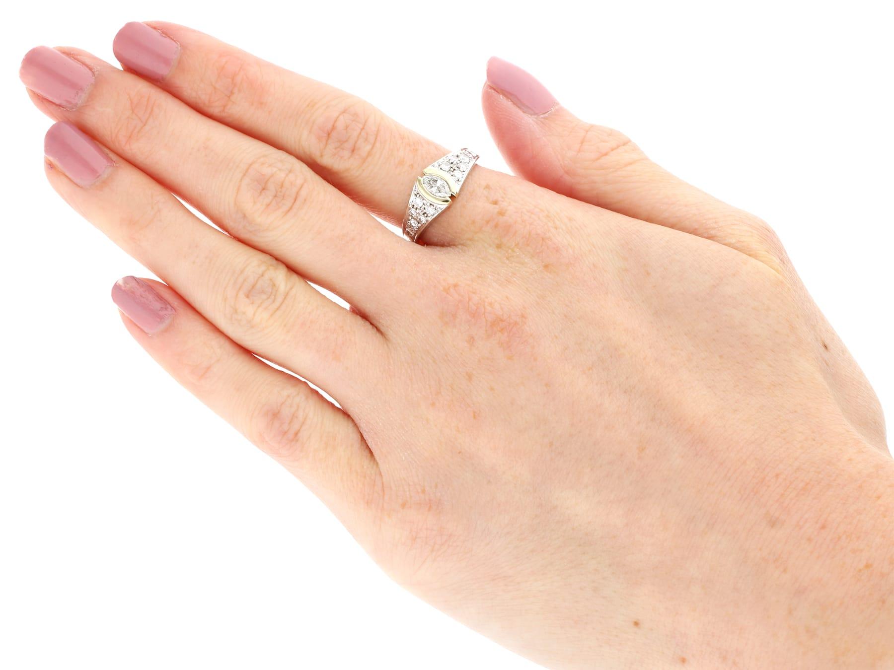 Marquise Cut Vintage Diamond and White Gold Engagement Ring For Sale