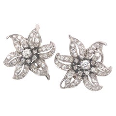 Retro Diamond and White Gold Flower Earrings, Circa 1950