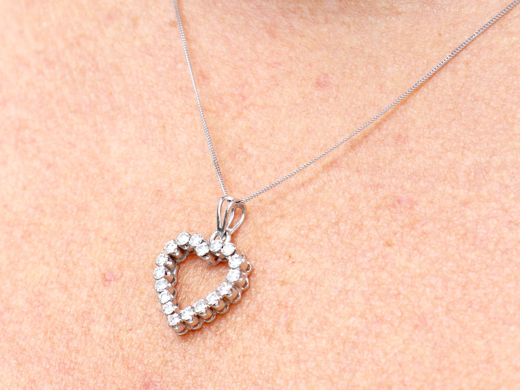 Vintage Diamond and White Gold Heart Pendant For Sale 3