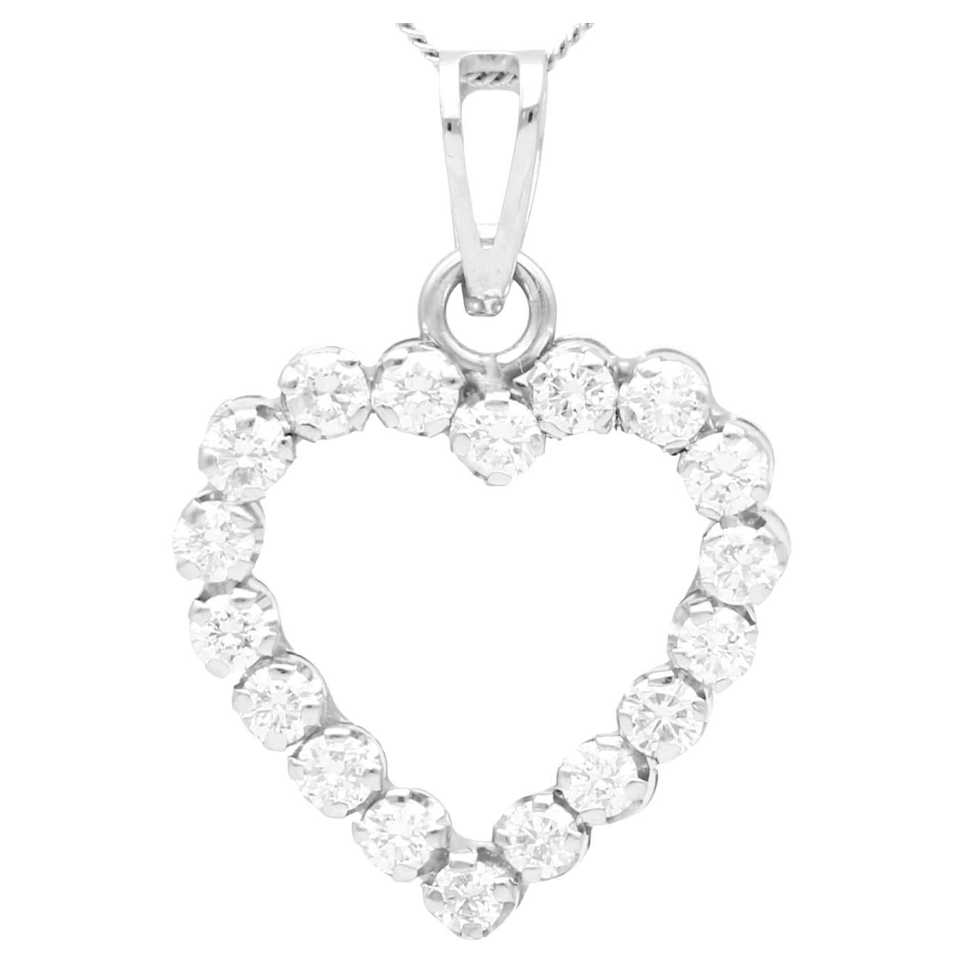 Vintage Diamond and White Gold Heart Pendant For Sale