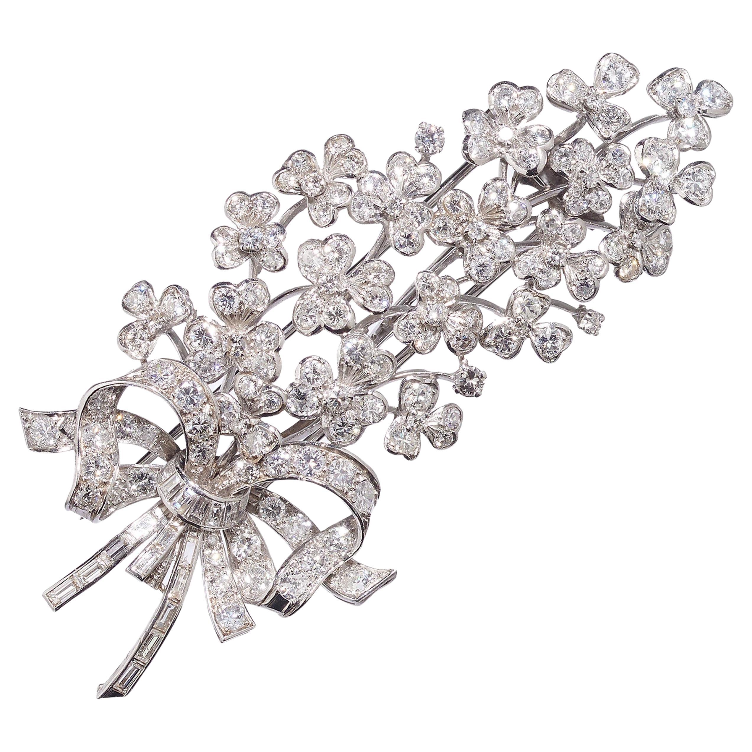 Vintage Diamond And White Gold Lilac Flower Brooch, Circa 1950 For Sale