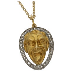 Vintage Diamond Joker Pendant Set in 14k Yellow Gold and Platinum