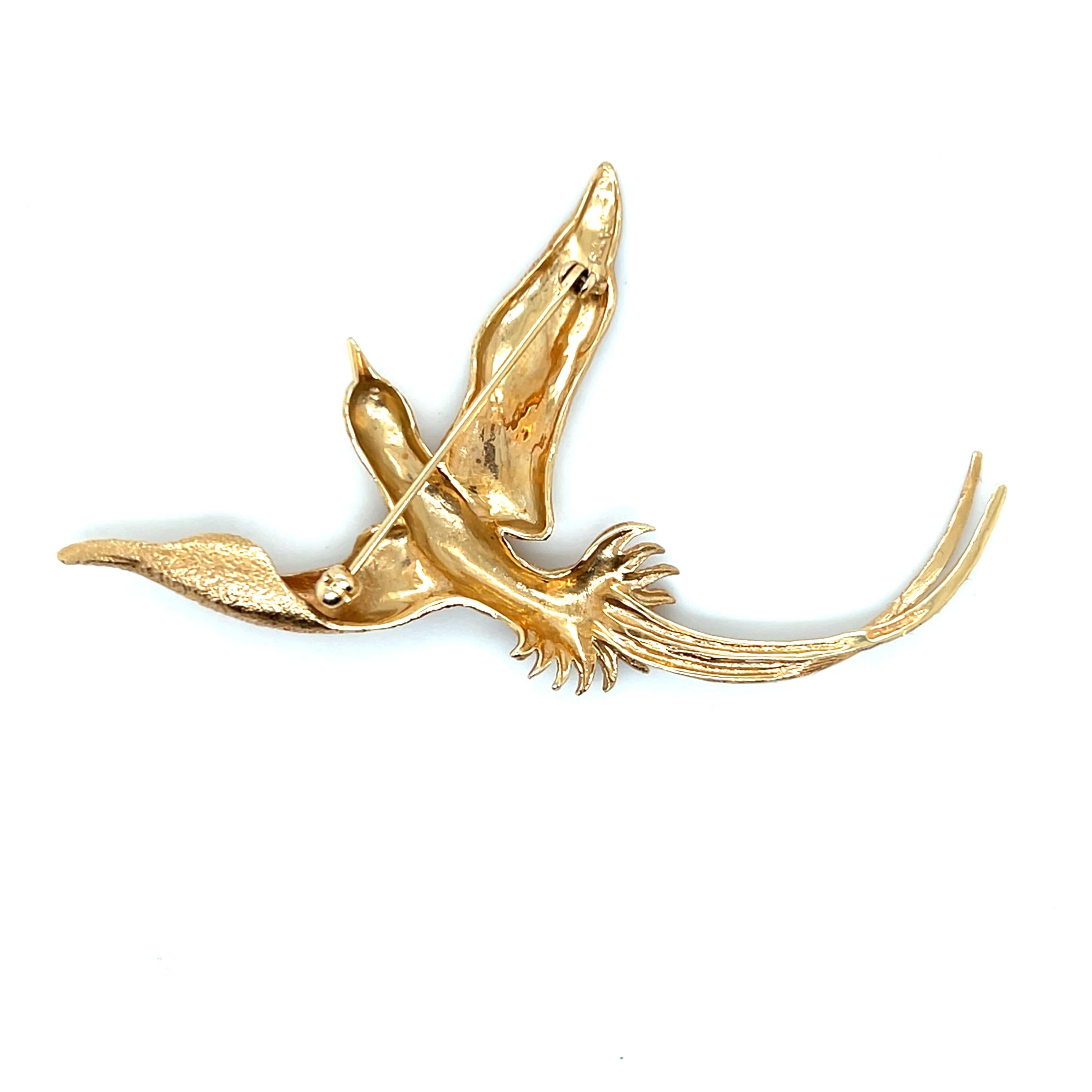Vintage Diamond and Yellow Gold Pheasant Brooch For Sale 4
