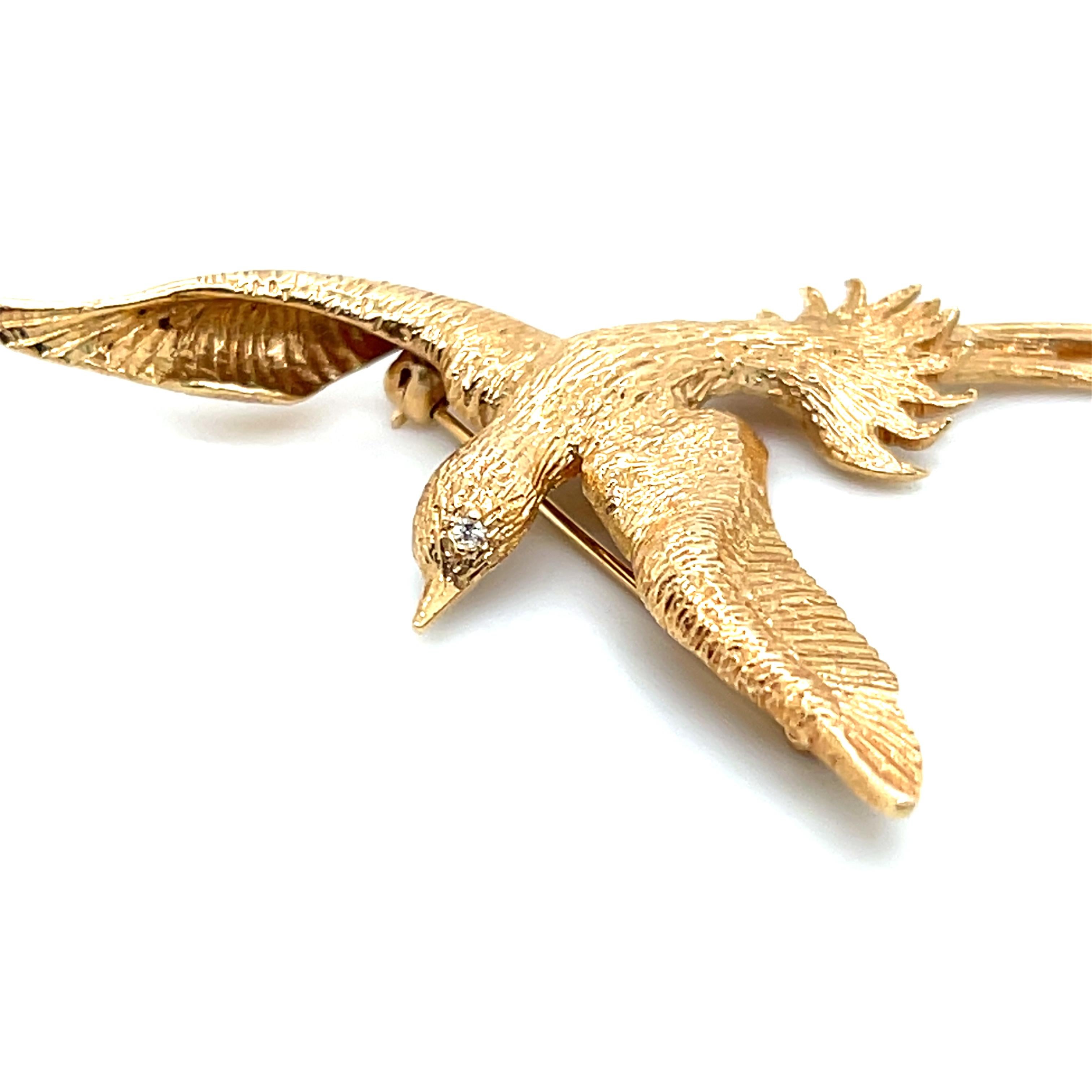 Vintage Diamond and Yellow Gold Pheasant Brooch In Good Condition For Sale In Towson, MD