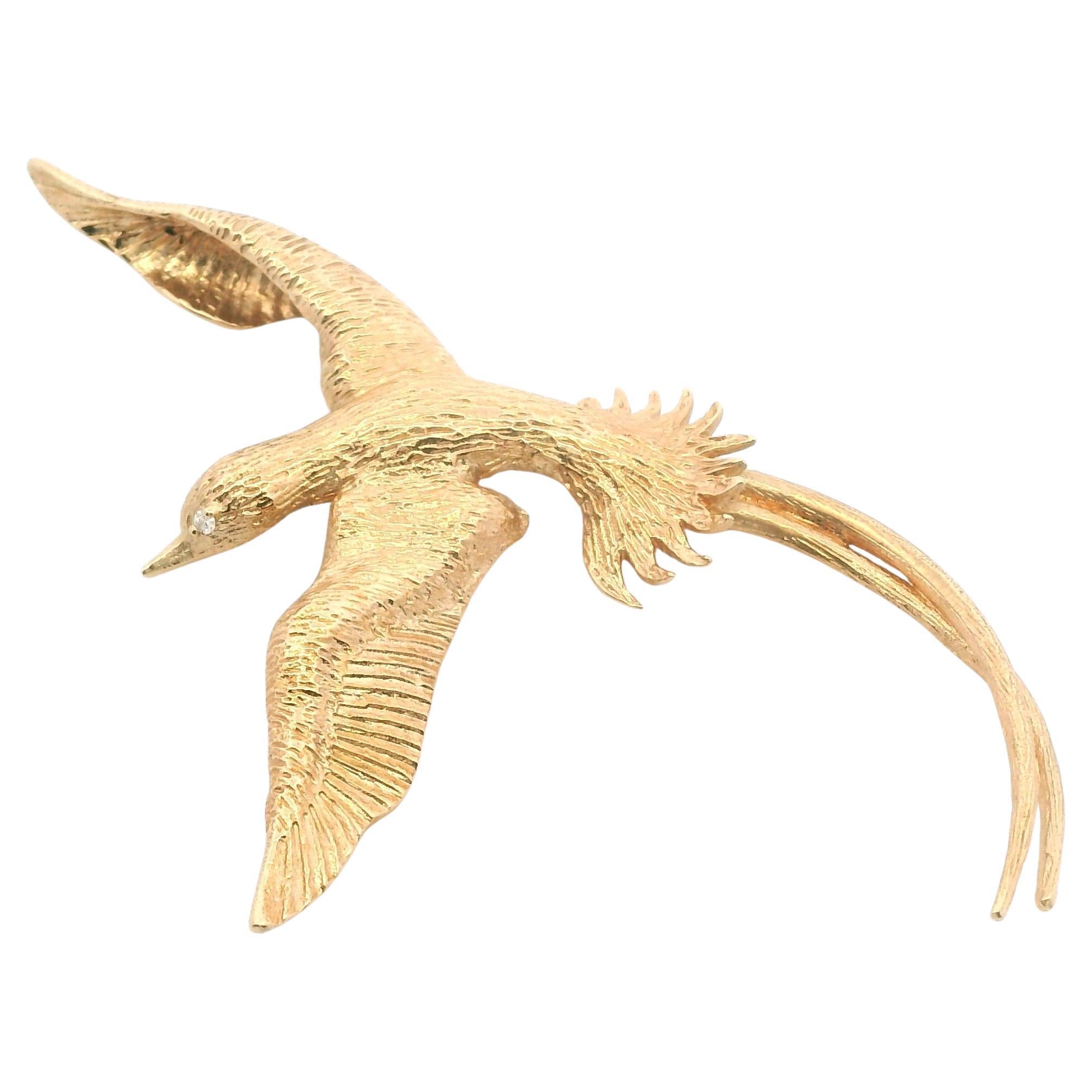 Vintage Diamond and Yellow Gold Pheasant Brooch