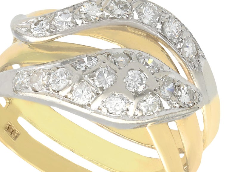Vintage Diamond and Yellow Gold Snake Ring, Circa 1960 For Sale at 1stDibs
